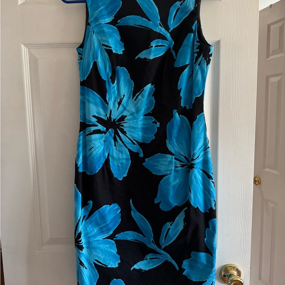 Jones New York Black Midi Dress with Turquoise Floral Print